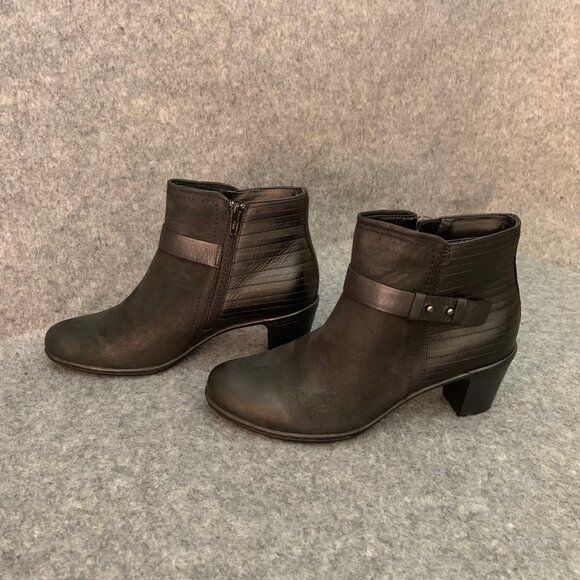 Rockport Cobb Hill Women’s Black Leather Strap Side Zip Ankle Boots - Picture 4 of 10